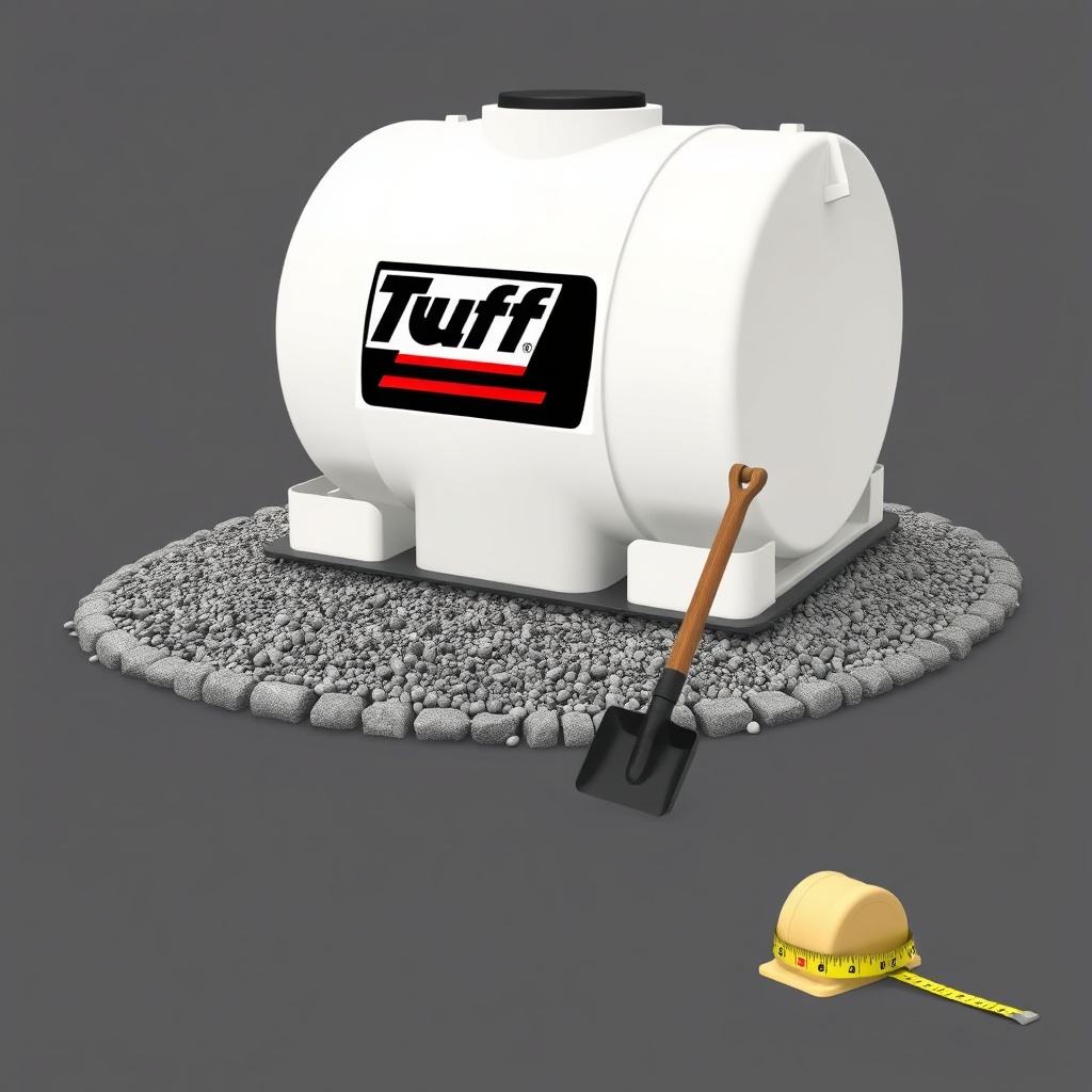 <clean photorealistic photo/illustration of a leveled gravel base with a Tuff Stuff 200-ga