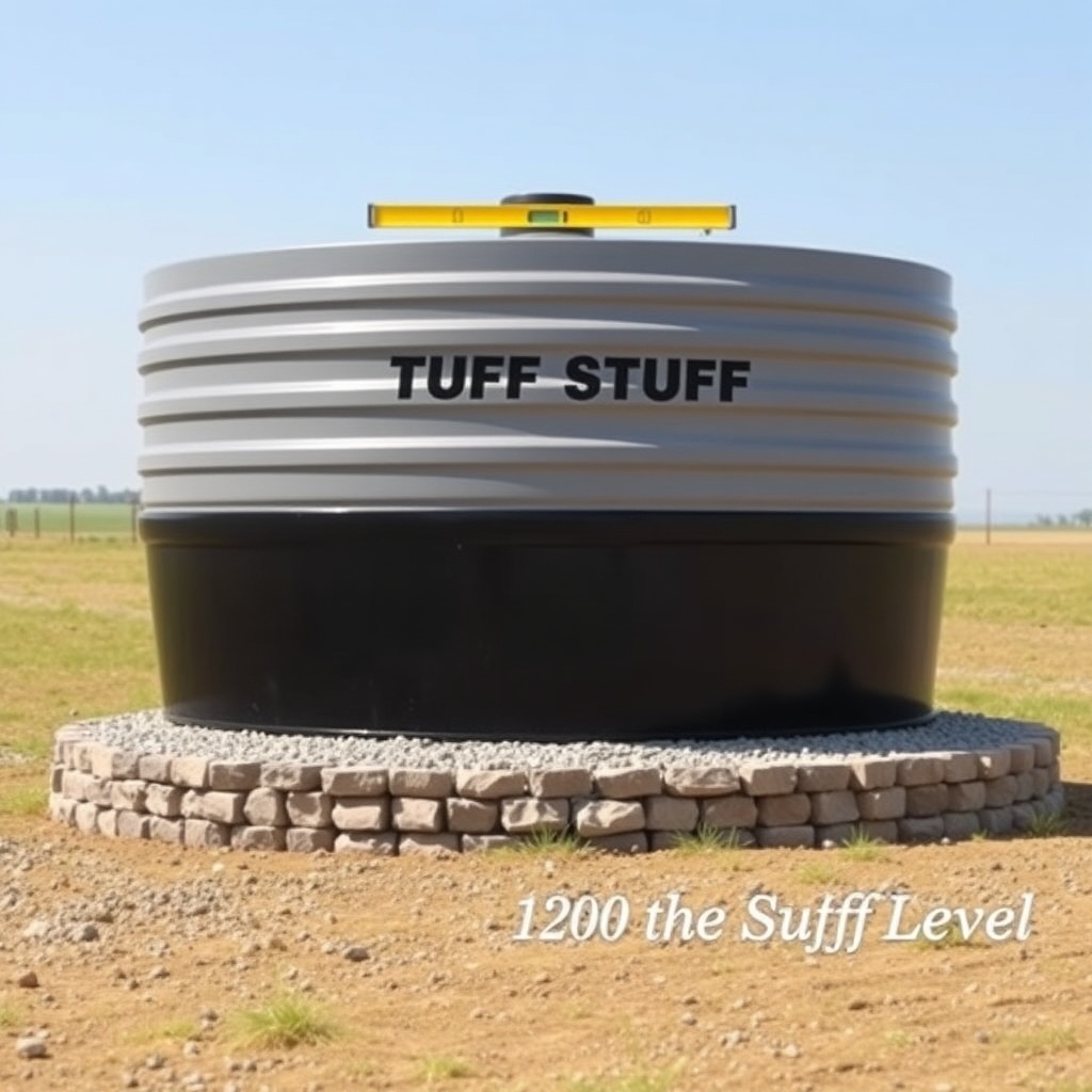 <clean photorealistic photo of a Tuff Stuff 200-Gallon Stock Tank sitting perfectly level